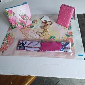 Pink Floral Wallet and Keychain Set